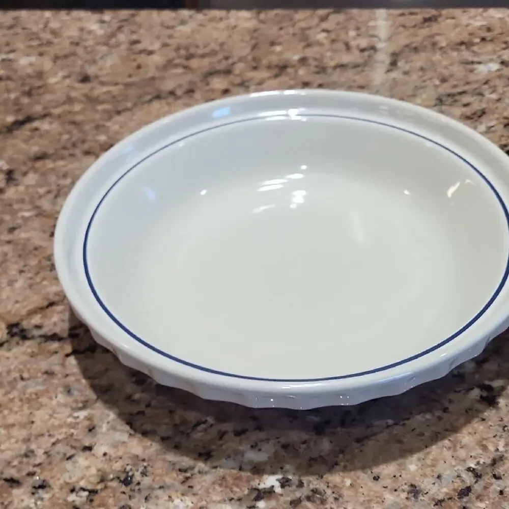 Longaberger Blue Woven Heritage Pie Plate Cream & Blue Ceramic Baking Dish USA